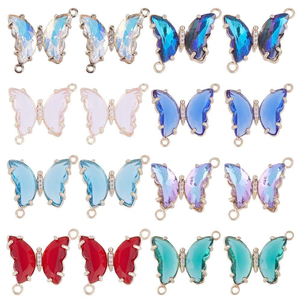 4234 1 Box 16Pcs Butterfly Connectors Crystal Butterfly Charms Colorful